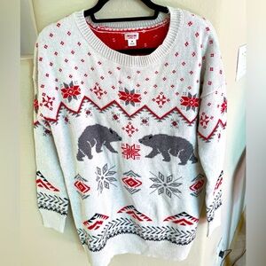 MOSSIMO Women’s Boho Arctic Nordic Red Gray Polar Bear Sweater Sz Med